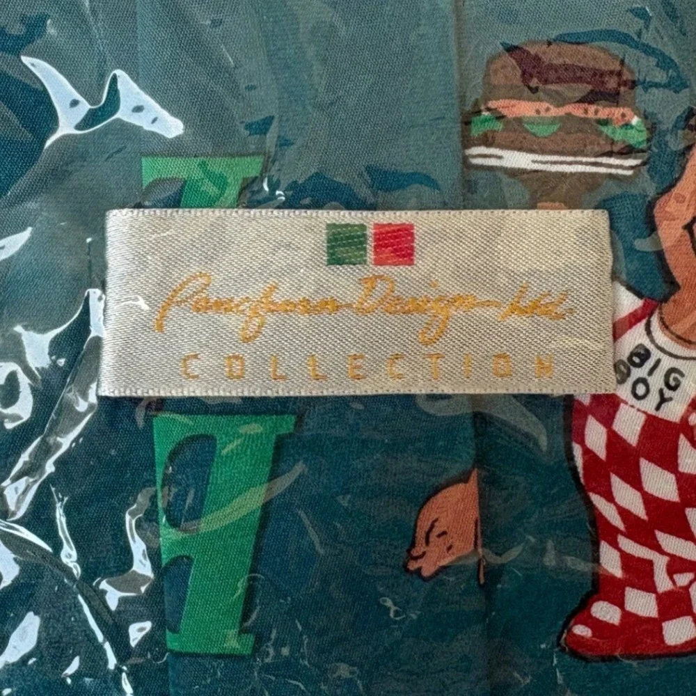 Vintage Big Boy Restaurants Mascot Tie Timeline Green Silk Blend